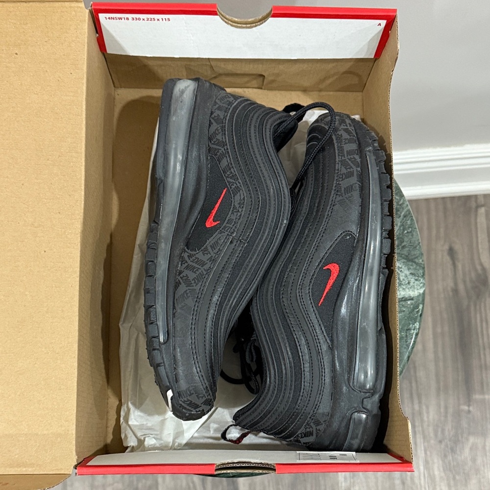 Nike Men's Air Max 97 Sneakers - Black with Red Swoosh